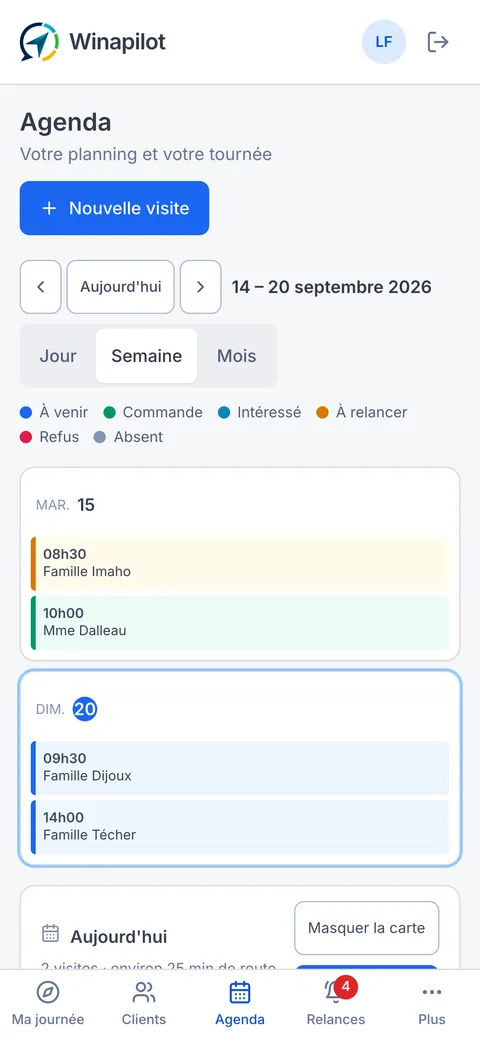L'agenda de la semaine d'un commercial sur téléphone